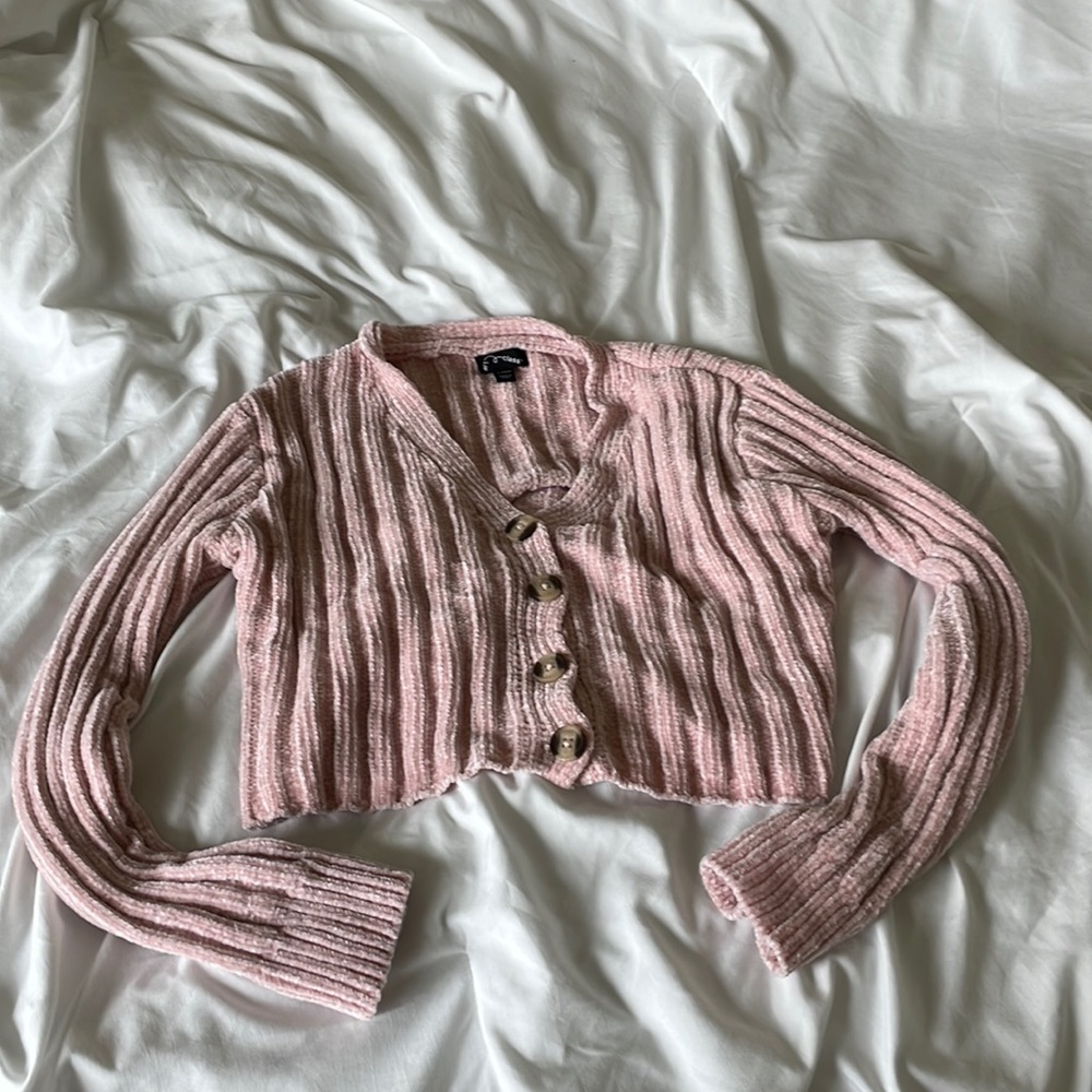 Pink button down cropped sweater